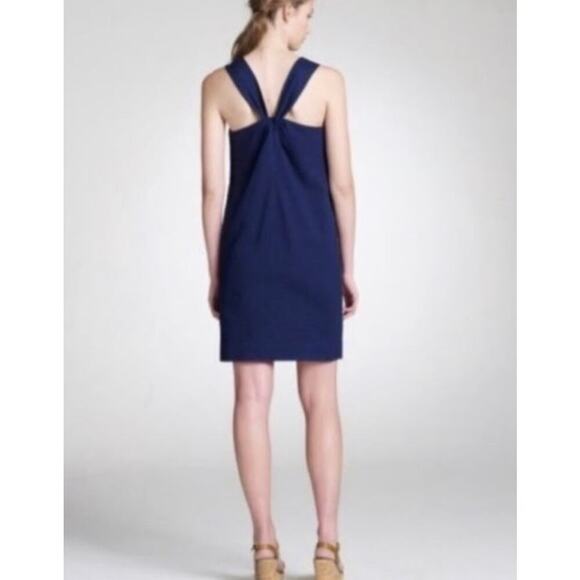 J.Crew Twist Back Criss Cross Silk Shift Dress in Night Shadow Blue Size Small - Picture 2 of 10